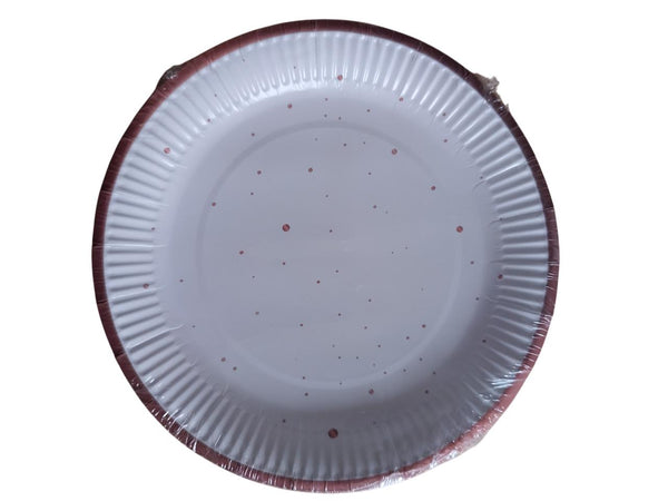 Papirnati tanjur - bijeli s ružičasto-zlatnim rubom i točkicama