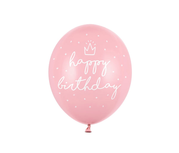 Lateks balon - Happy Birthday, 6 komada, roze boje