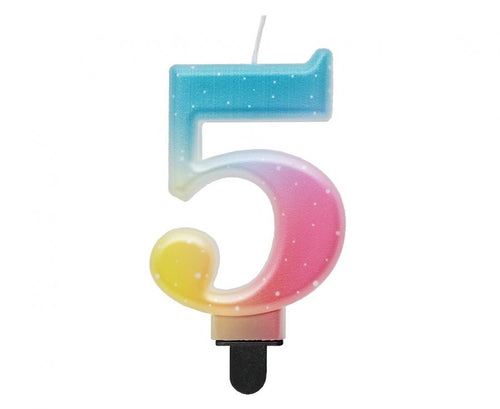 Svečka za torto številka 5 – ombre pastel, 8 cm