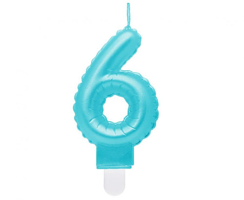 Svečka za torto številka 6 – biserno modra, 7 cm