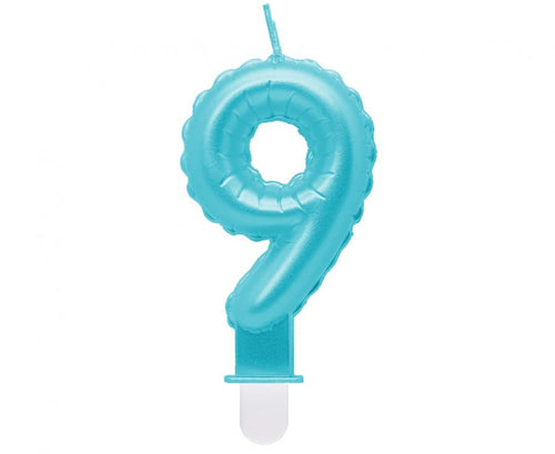 Svečka za torto številka 9 – biserno modra, 7 cm