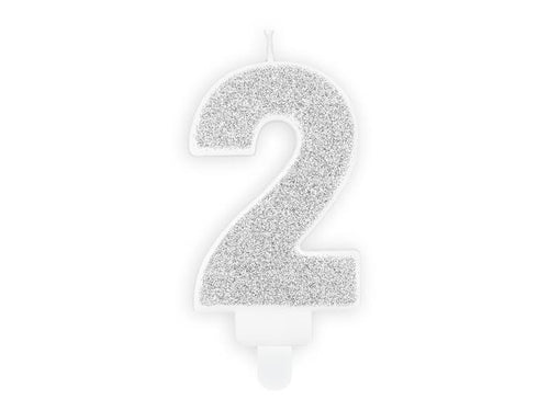 Svečka za torto številka 2 – srebrna, 7 cm