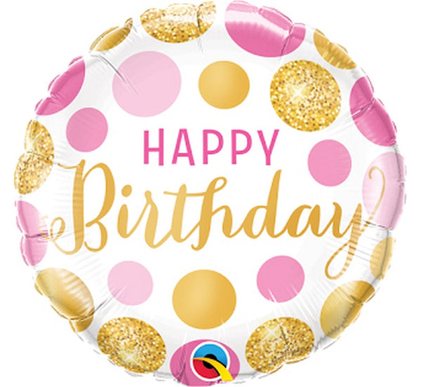 Balon folija - Happy Birthday, pikice, roza - Mojbalon