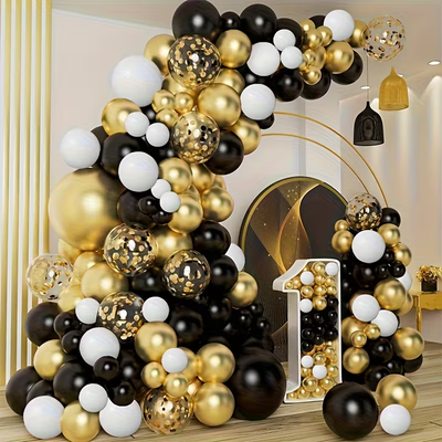 Girlanda iz balonov - Črno-zlata-bela - Mojbalon