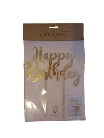 Ukras za tortu - Sretan rođendan, zlatni, 22 cm