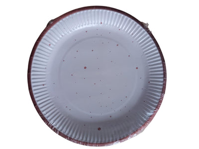 Papirnati tanjur - bijeli s ružičasto-zlatnim rubom i točkicama