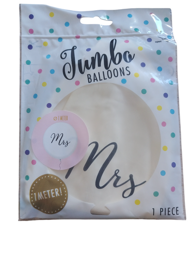 Jumbo baloni Mrs. - bijeli baloni s crnim natpisom, 1m