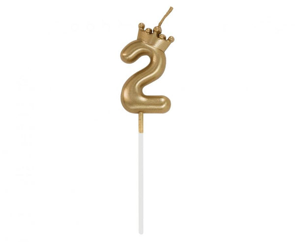 Svečka št. 2 s kronico – zlata kronca, 6 cm - Mojbalon