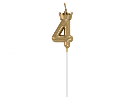 Svečka št. 4 s kronico – zlata kronca, 6 cm - Mojbalon