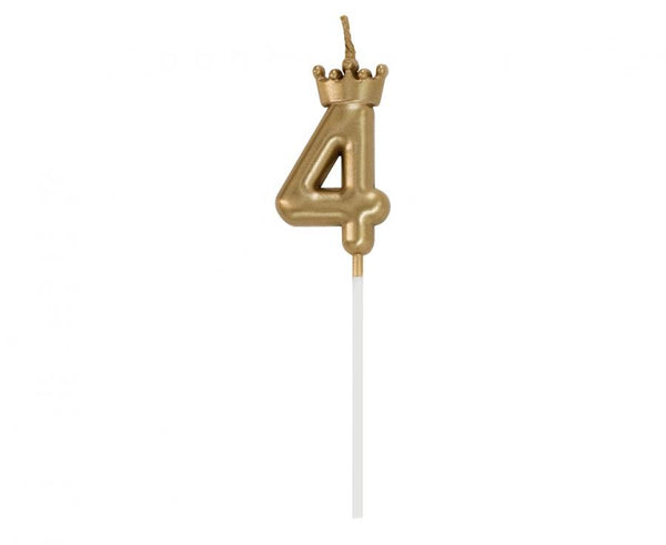 Svečka št. 4 s kronico – zlata kronca, 6 cm - Mojbalon