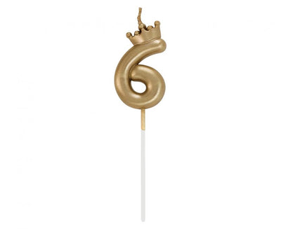 Svečka št. 6 s kronico – zlata kronca, 6 cm - Mojbalon
