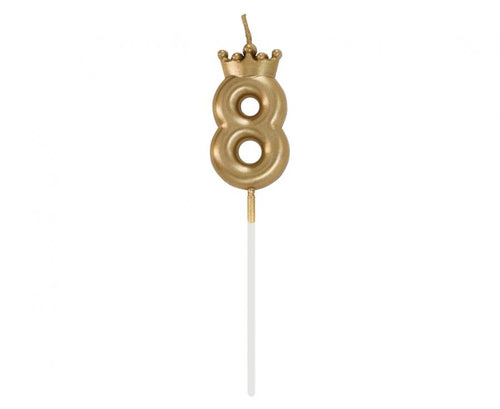 Svečka št. 8 s kronico – zlata kronca, 6 cm - Mojbalon