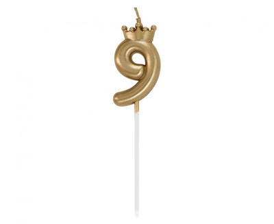 Svečka št. 9 s kronico – zlata kronca, 6 cm - Mojbalon