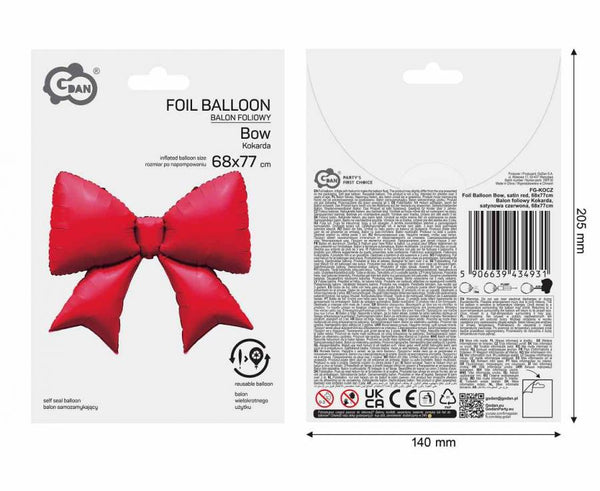 Folijski baloni Mašne – crvene, 3 komada