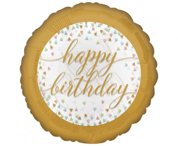 Balon folija - "Happy Birthday", zlati trikotniki - Mojbalon