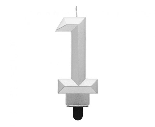 Svečka za torto številka 1 – Diamond, srebrna, 7,6 cm