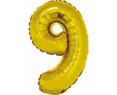 Balon številka 9, zlata barva, 35 cm