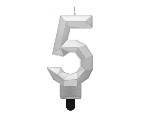 Svečka za torto številka 5 – Diamond, srebrna, 7,6 cm