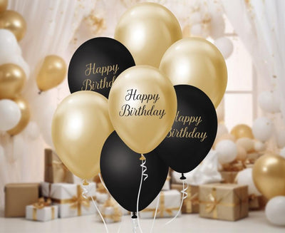 Lateks baloni - Sretan rođendan, crno-zlatni, 30 cm, 7 kom