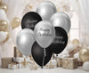 Lateks baloni - Sretan rođendan, crno-srebrni, 30 cm, 7 kom