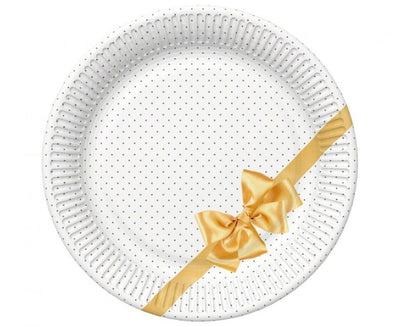 Papirnati tanjuri - zlatna mašna, 8 kom