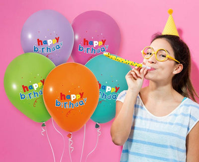 Baloni iz lateksa, Happy Birthday, pastelne barve, zvezdice, 30cm, 6 balonov - Mojbalon