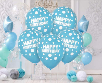 Lateks baloni, plavi s točkicama, sretan rođendan, 10 kom