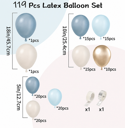 Girlanda iz balonov - Modro bela, 117 balonov - Mojbalon