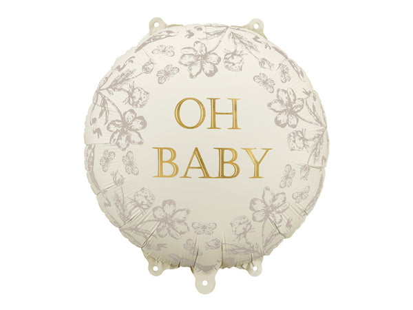 Folija balon za baby shower "Oh Baby", bela barva, 40 cm - Mojbalon