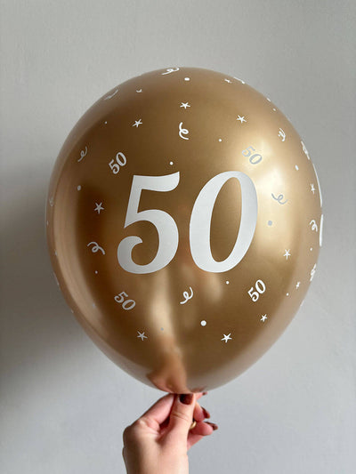 Baloni iz lateksa za 50. rojstni dan, zlati krom, 30cm, 10 balonov - Mojbalon