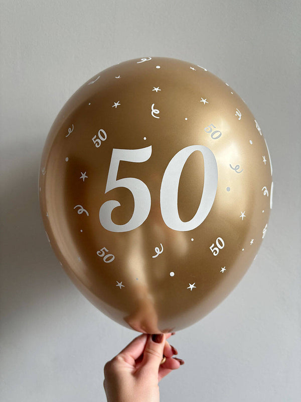 Baloni iz lateksa za 50. rojstni dan, zlati krom, 30cm, 10 balonov - Mojbalon