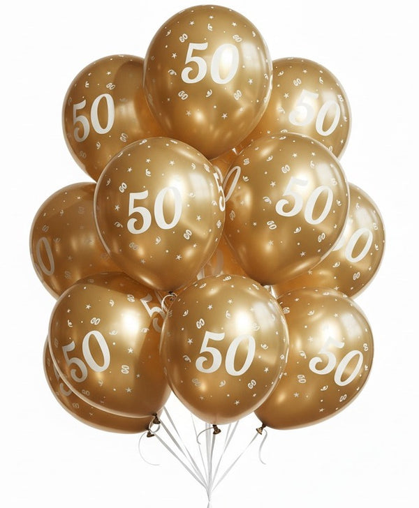 Baloni iz lateksa za 50. rojstni dan, zlati krom, 30cm, 10 balonov - Mojbalon