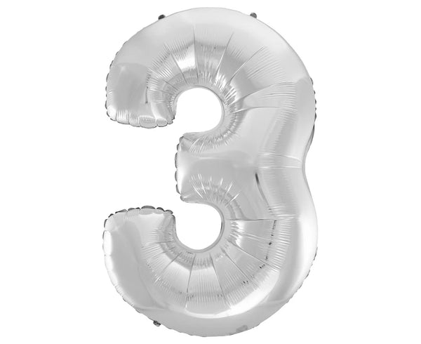 Balon za rojstni dan številka 3, srebrna barva, 85 cm - Mojbalon