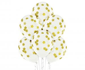 Baloni od lateksa - Golden Stars i bijeli, 30 cm, 6 balona