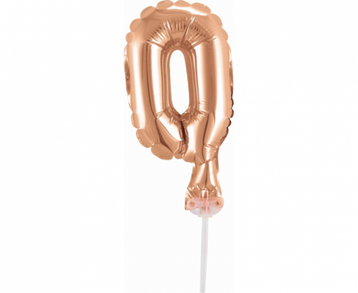 Balon na štapiću broj 0, roze zlatne boje, 13cm