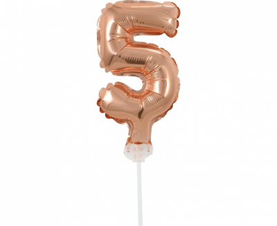 Balon na štapiću broj 5, roze zlatne boje, 13cm