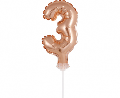 Balon na palčki – številka 3, roza zlata, 13 cm