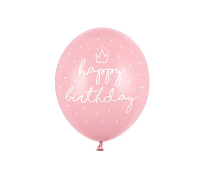 Lateks balon - Happy Birthday, 6 komada, roze boje