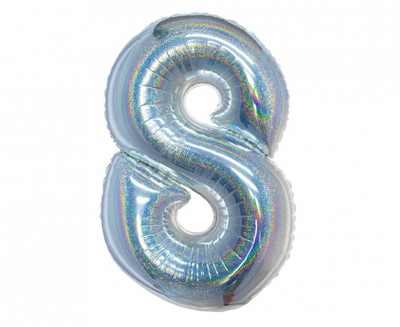 Rođendanski balon broj 8, srebrne holografske boje