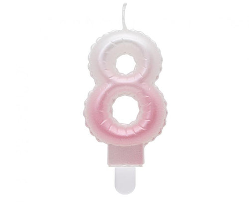 Svečka za torto številka 8 – biserno belo roza, 8 cm