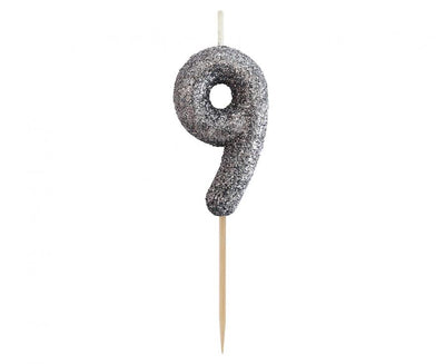 Svijeća br.9 - Glitter crna