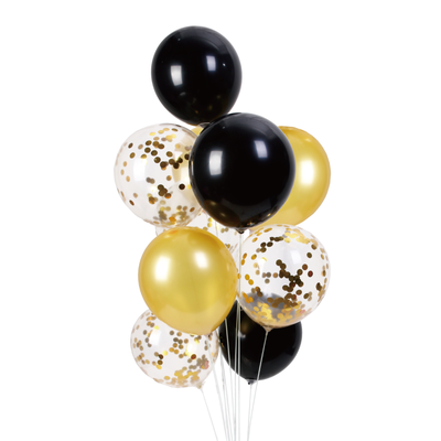 Set iz črno zlatih lateks balonov, 10 balonov - Mojbalon