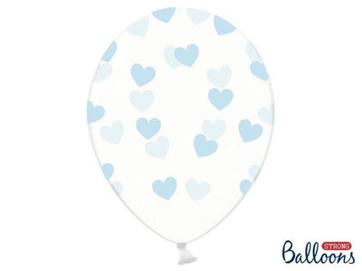 Lateks baloni sa srcima, prozirno plave boje, 30 cm, 6 balona