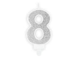 Svečka za torto številka 8 – srebrna, 7 cm