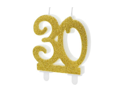 Svijeća broj 30, zlatna boja, glitter