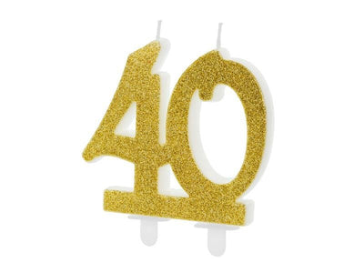 Svijeća broj 40, zlatna boja, glitter