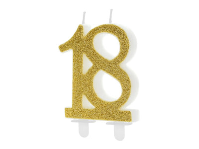 Svečka številka 18, zlata barva, glitter - Mojbalon