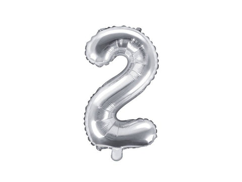 Balon za rojstni dan številka 2, srebrna barva, 35 cm