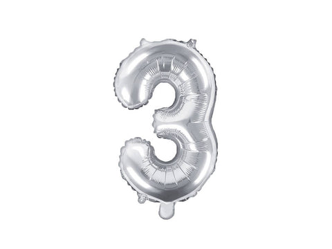 Balon za rojstni dan številka 3, srebrna barva, 35 cm