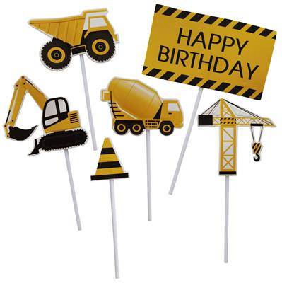 Topper za torto – Bagri, Gradbišče, 7 kos - Mojbalon